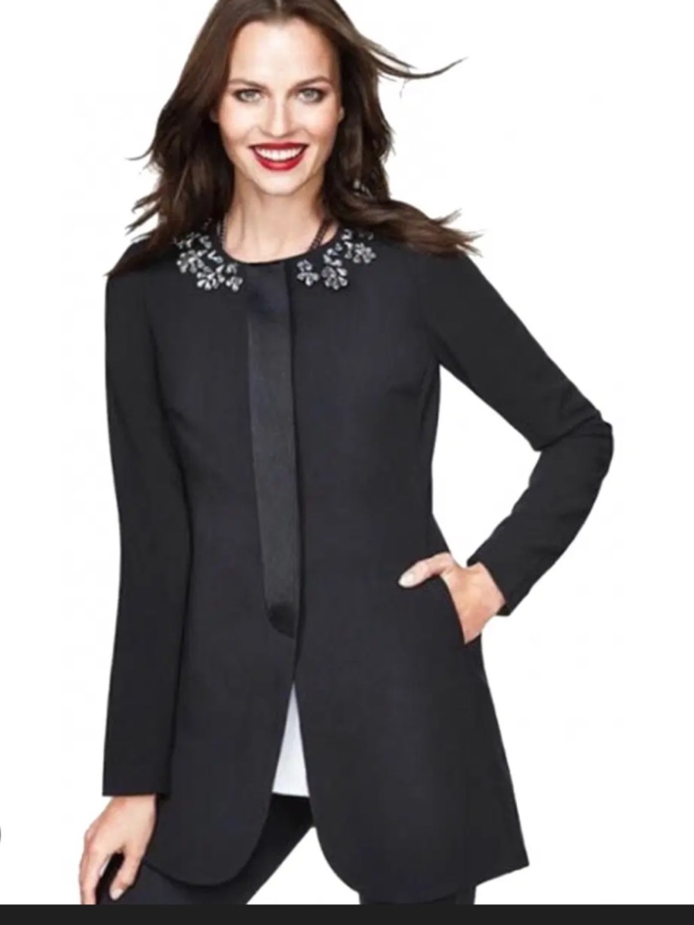 Nwt CAbi Women's Black Embellished collar symphony jacket sz 6 #EE